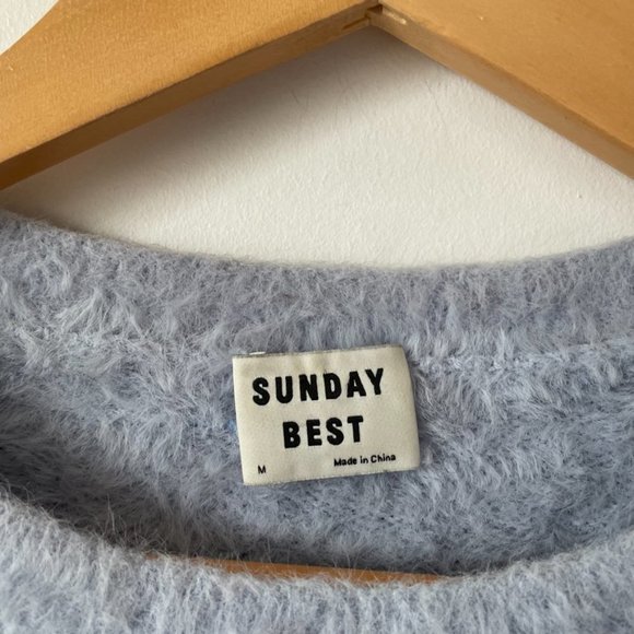 Aritzia Sunday Best Kitten Soft  Fuzzy Sweater Blue Sz M - Picture 5 of 6